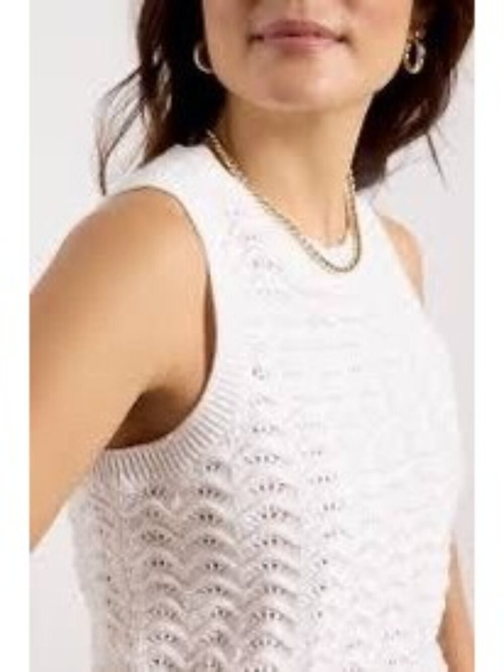 Evereve NWOT White Wavy Scalloped Pointelle Knit Sweater Vest XS
